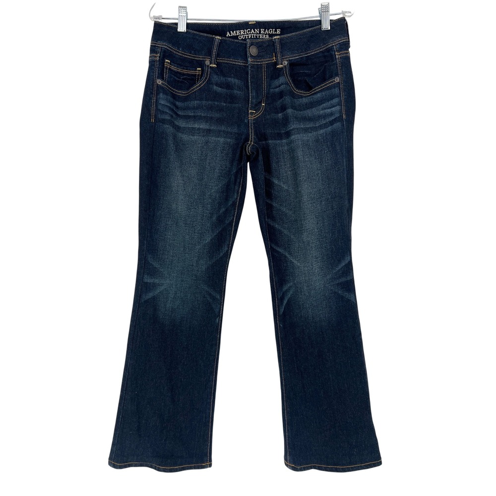American Eagle Bootcut Jeans Women 10 Short Dark Wash Stretch Low-rise Denim Y2K